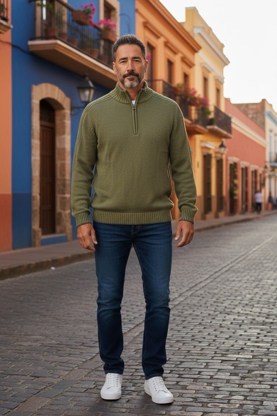 Columbia Sportswear Mens Quarter Zip Pullover Sweater Olive Green Textured Sz XL